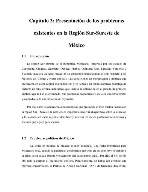 Problemas existentes en la región sur sureste de México