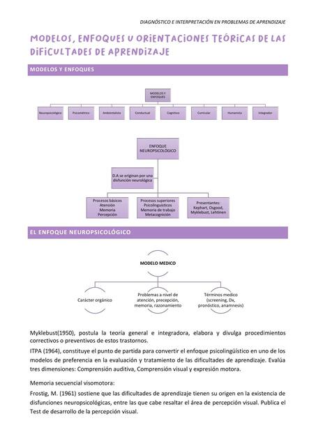 Modelos, enfoques, u orientaciones teóricas de las dificultades del aprendizaje