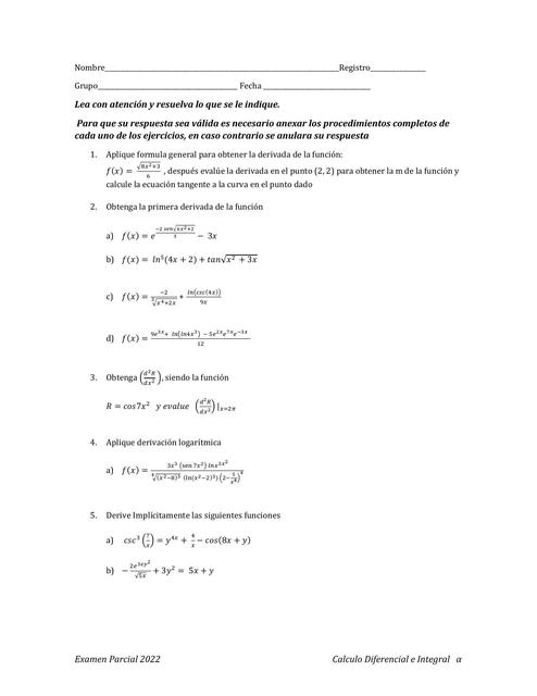 Práctica para el Examen de Cálculo