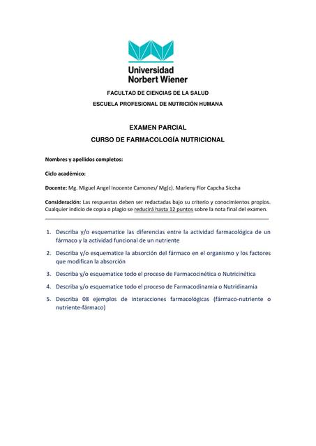 Práctica para examen de Farmacología Nutricional