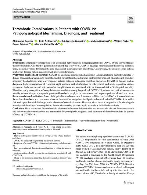 Thrombotic Complications in Patients with COVID 19