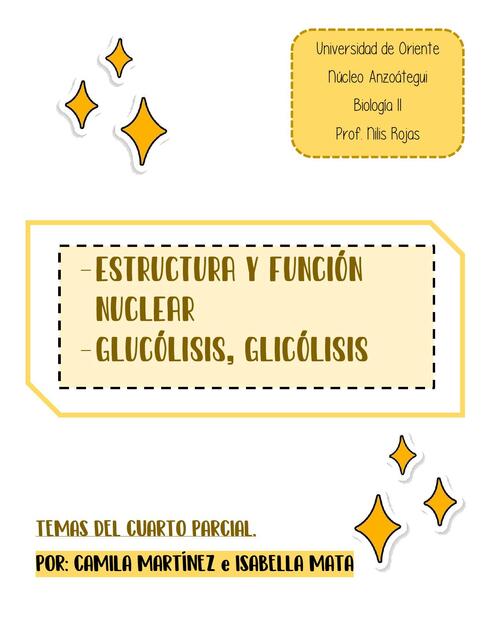 Guía del 4to parcial de biología Estructura y función nuclear Glucólisis glicólisis