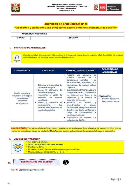 Ficha de  Actividades N 04 Compostera