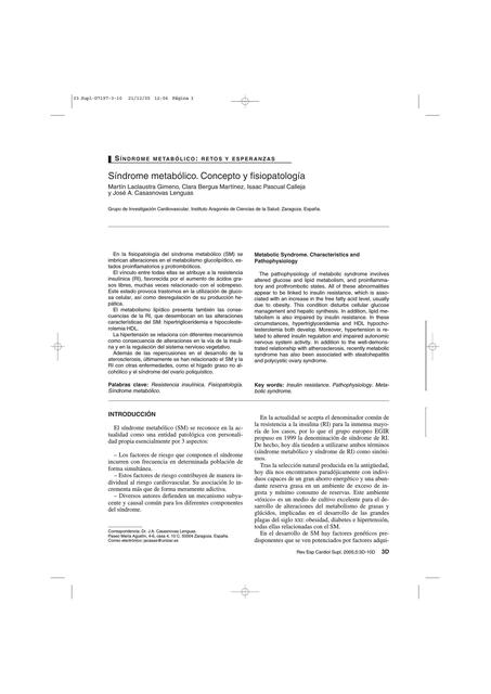 Síndrome Metabólico. Concepto y Fisiopatología