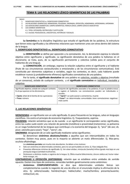 Las relaciones léxico semánticas de las palabras