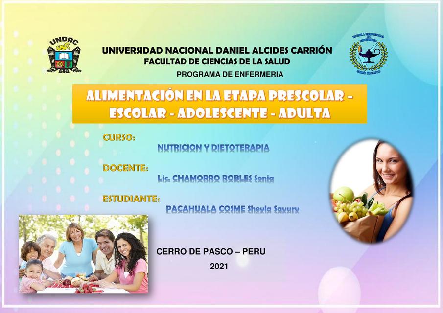 Alimentación en la etapa preescolar - escolar - adolescente - adulta