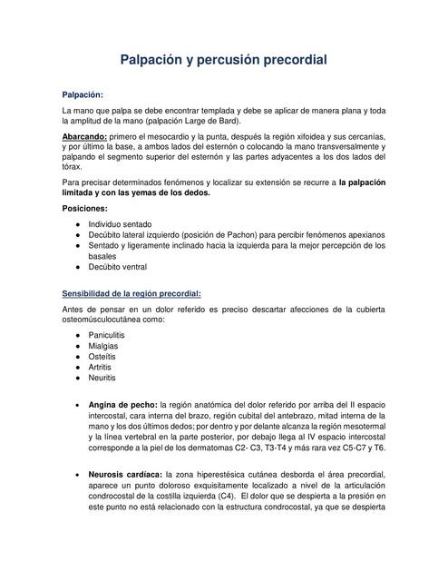 Manifestaciones Clínicas de Cardiopatías, Palpación y Percusión Precordial