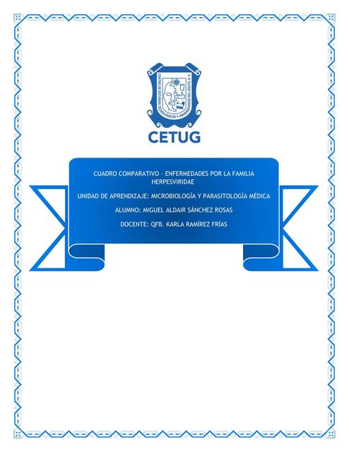 Cuadro Comparativo de Enfermedades por la Familia Herpesviridae