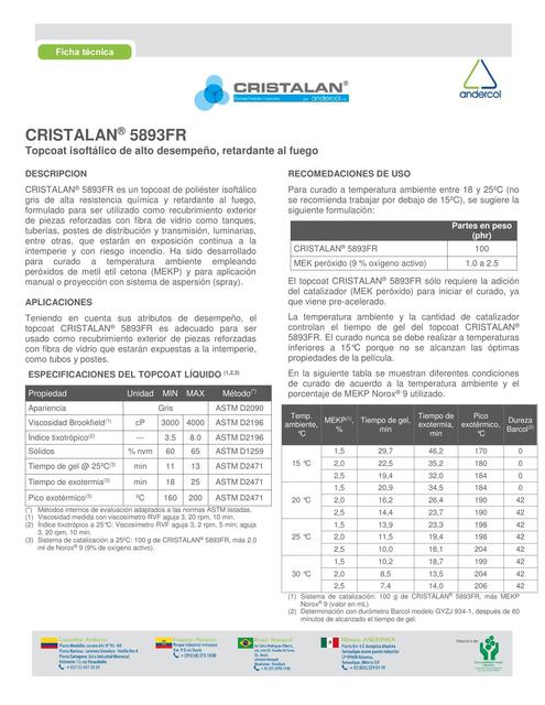 Cristalan 5893FR - Topcoat isoftálico de alto desempeño, retardante al fuego