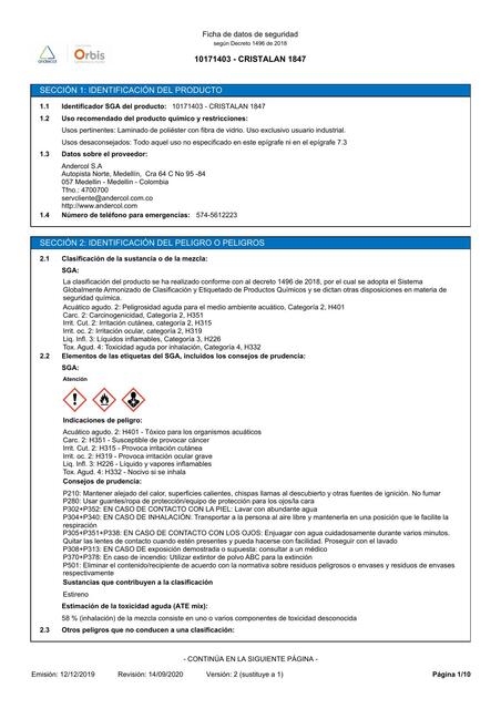  Ficha de seguridad y Manipuleo