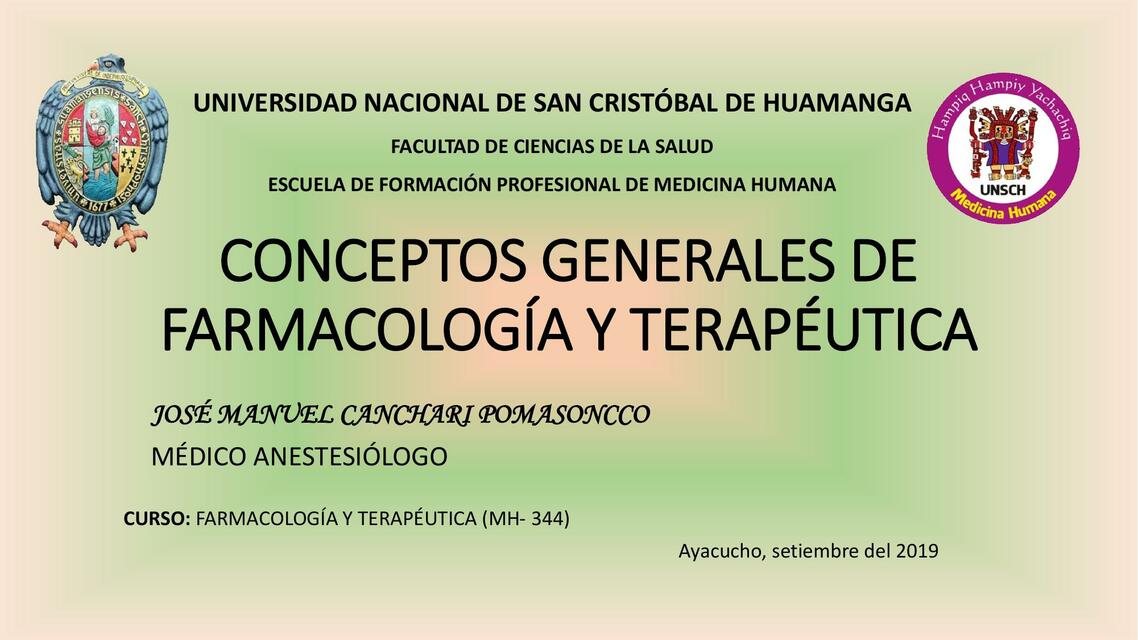 CONCEPTOS GENERALES DE FARMACOLOGÍA Y TERAPÉUTICA