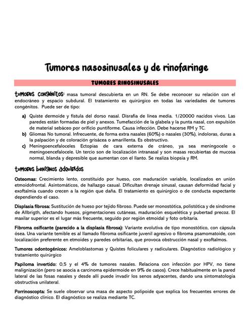 Tumores Nasosinusales y de Rinofaringe