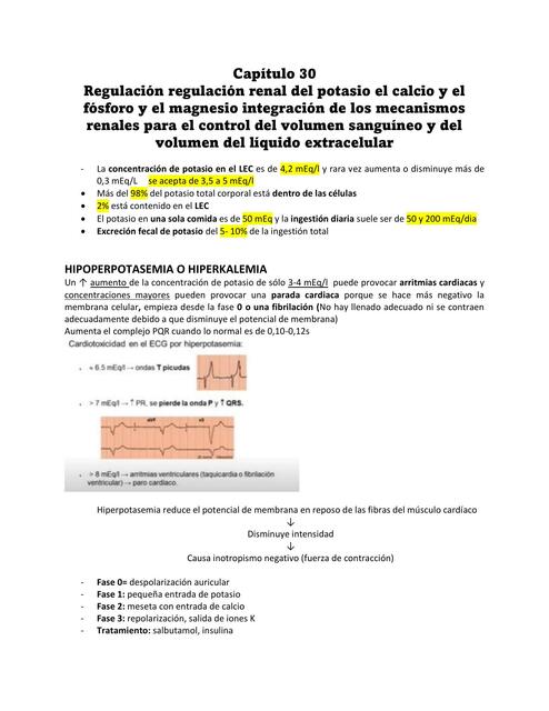 Regulación renal del potasio, el calcio y el fósforo y el magnesio integración de los mecanismos renales para el control del volumen sanguíneo y el volumen del líquido extracelular