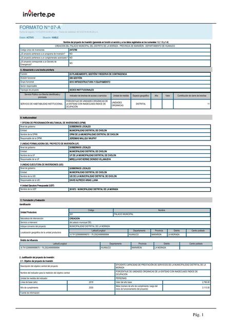 Ejemplo de ficha simplificada de un proyecto de inversión