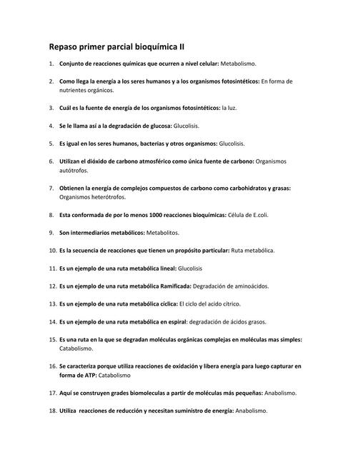 Repaso Primer Parcial Bioquímica II