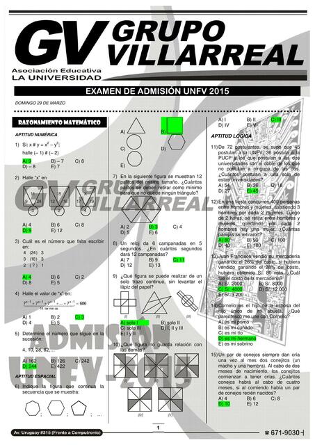 Solucionario Examen de Admisión