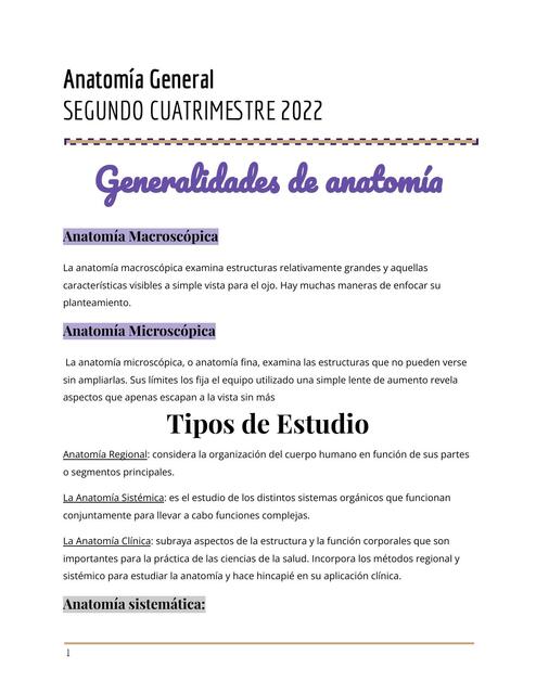 Generalidades de anatomía