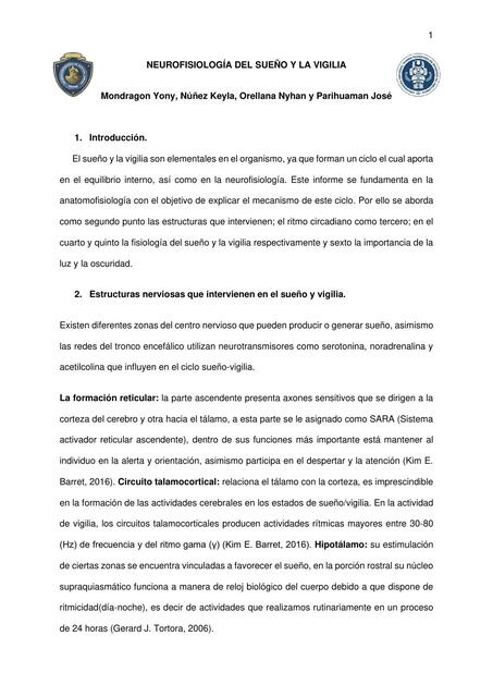 Informe sobre la Neurofisiología del Sueño y la Vigilia