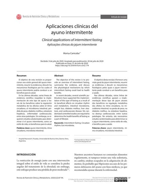 Aplicaciones Clínicas Ayuno Intermitente