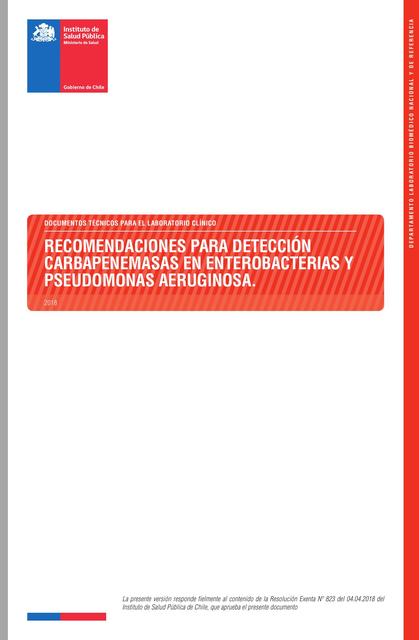 Recomendaciones para Detección de Carbapenemasas en Enterobacterias y Pseudomonas Aeruginosa