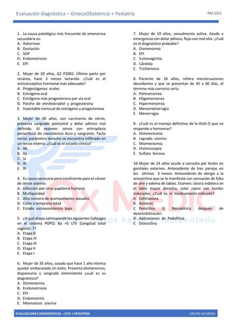 Evaluación Diagnóstica- Ginecoobstetricia y Pediatría