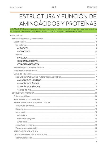 Estructura y Función de Aminoácidos y Proteínas