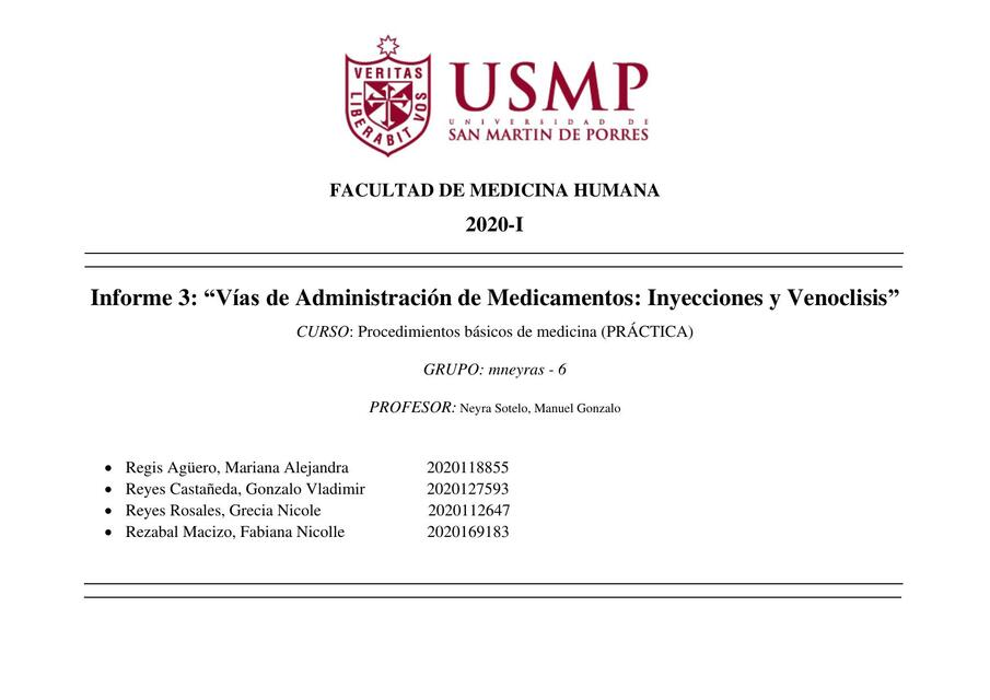 Vías de Administración de Medicamentos: lnyección y Venoclisis