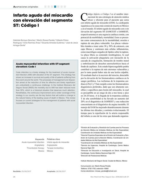 Infarto agudo del miocardio con elevación del segmento ST: Código I