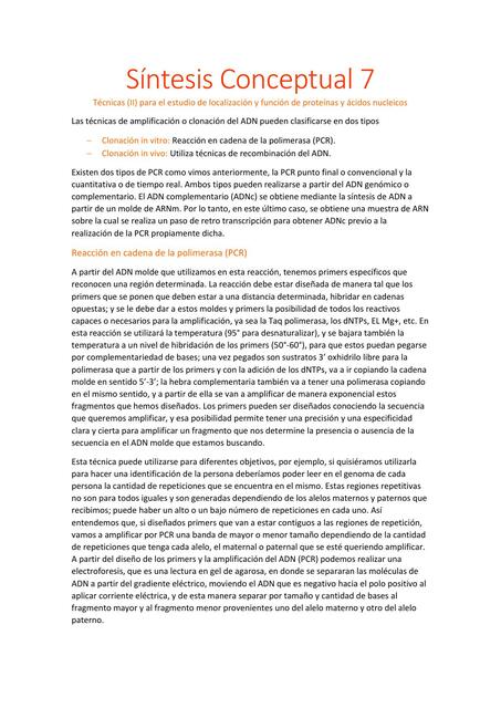 Síntesis Conceptual 7 Biología Celular (Tecnicas II)