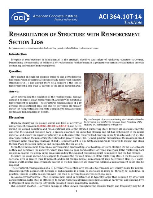 Rehabilitation Structure with Reinforcement Section Loss