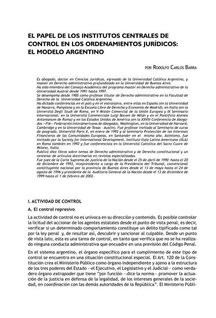 El Papel de los Institutos Centrales de Control en los Ordenamientos Jurídicos