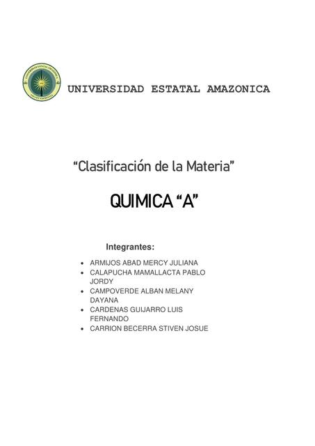 Clasificación de la Materia