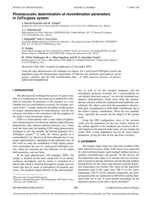 Photoacoustic Determination of the Recombination Parameters in CdTe/glass System 