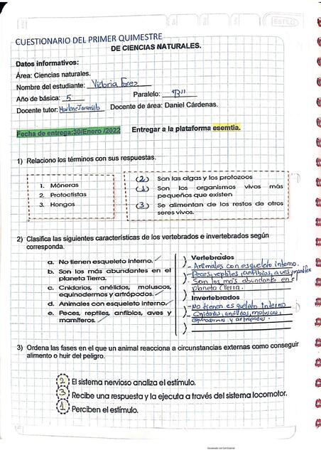 Cuestionario de Ciencias Naturales