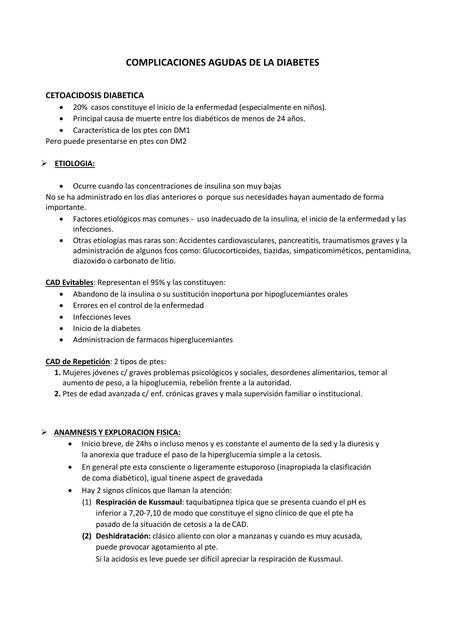 Complicaciones Agudas de la Diabetes : Cetoacidosis