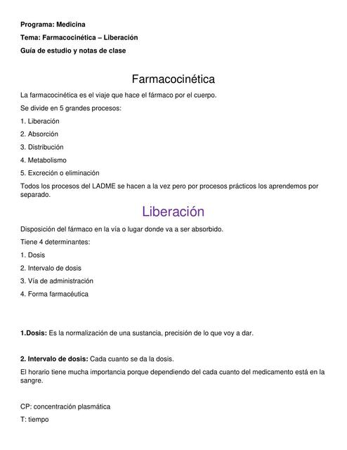 Farmacocinética: Liberación