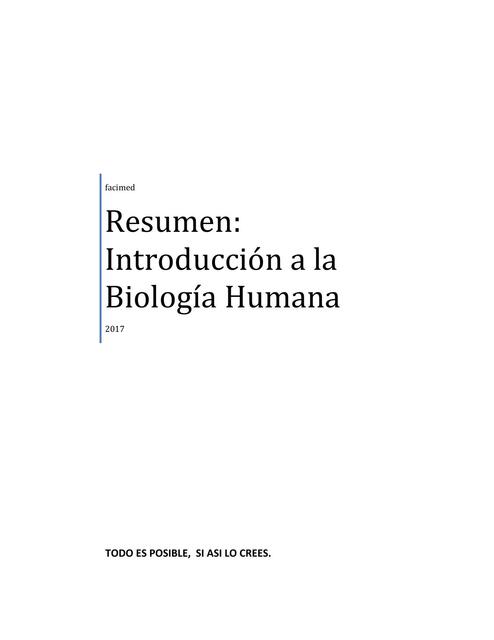 Resumen: Introducción a la Biología Humana