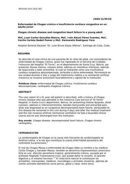 Enfermedad de Chagas Crónica e Insuficiencia Cardíaca Congestiva en un Adulto Joven