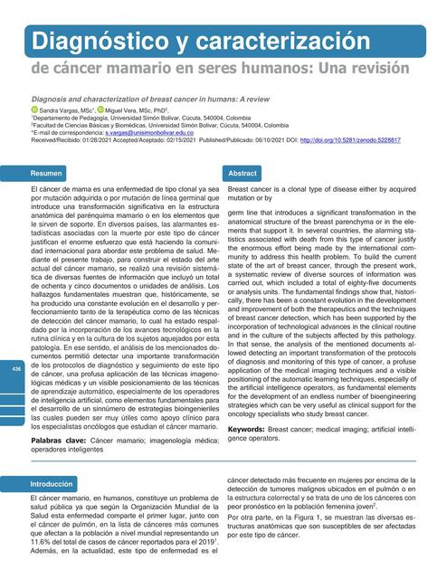 Diagnóstico y Caracterización de Cáncer Mamario en Seres Humanos 