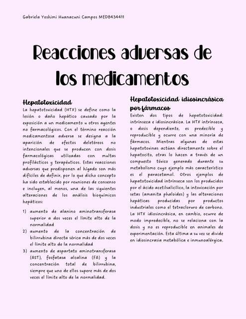 Reacciones Adversas De Los Medicamentos Gabriela Yoshimi Huanacuni