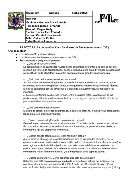 La Contaminación y los Gases de Efecto Invernadero (GEI) 