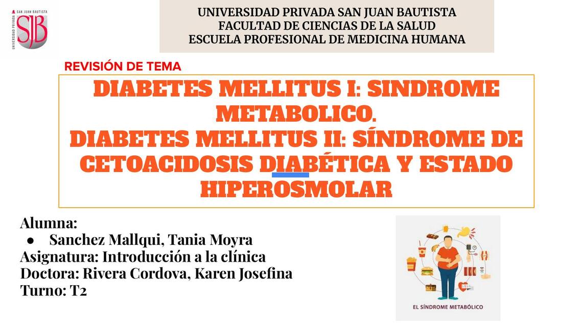 Diabetes Mellitus I Síndrome Metabólico Diabetes Mellitus II