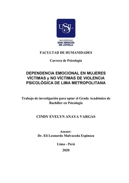 Dependencia Emocional en Mujeres Victimas