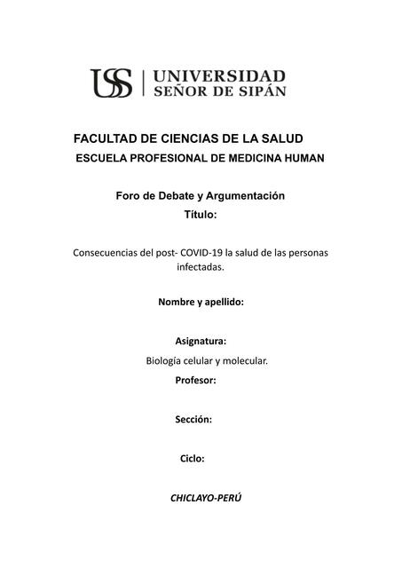 Consecuencias del post- COVID-19 la salud de las personas infectadas.