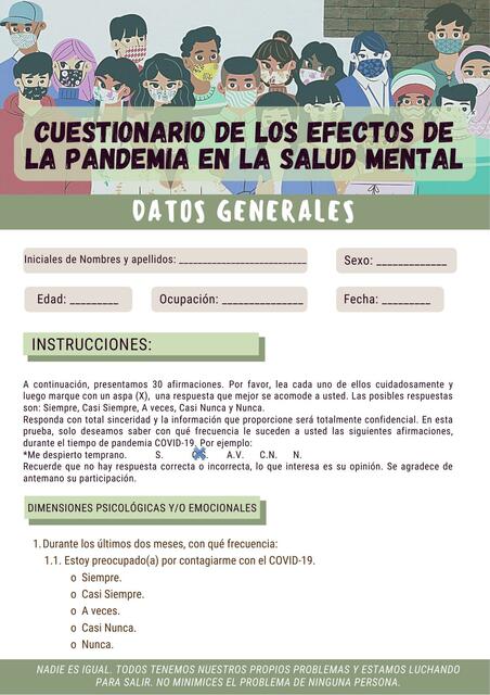 Cuestionario De Los Efectos De La Pandemia En La Salud Mental