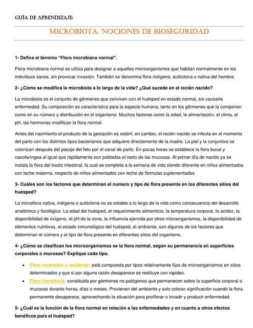 Microbiota. Nociones de Bioseguridad