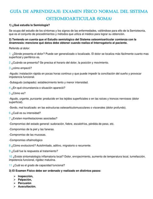 Examen Físico Normal del Sistema Osteomioarticular (SOMA)