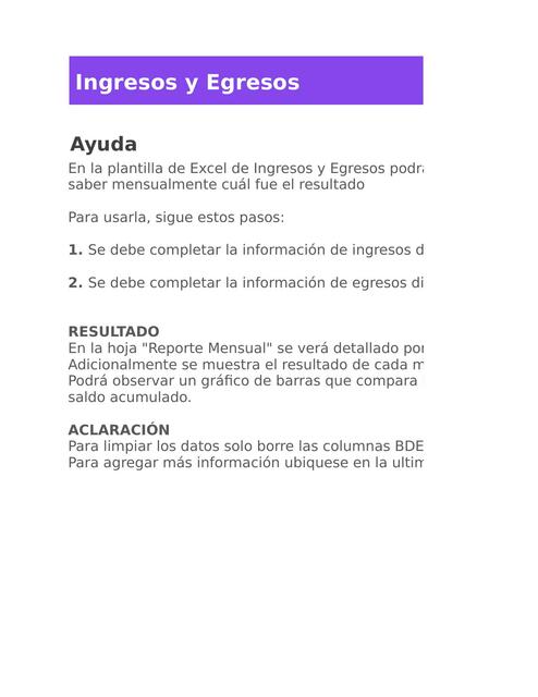 Planilla de Excel para Control de Ingresos y Egresos