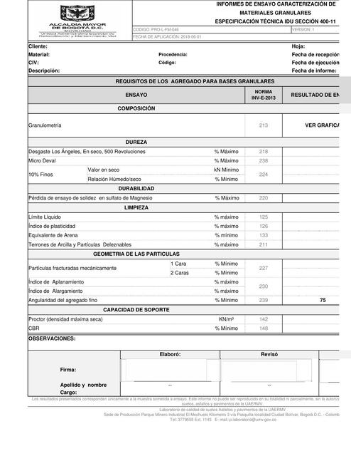 Requisitos de los Agregados para Bases Granulares 