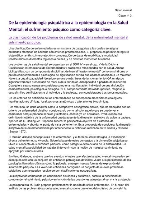 De la epidemiología psiquiátrica a la epidemiología en la Salud Mental Clase 3 SM